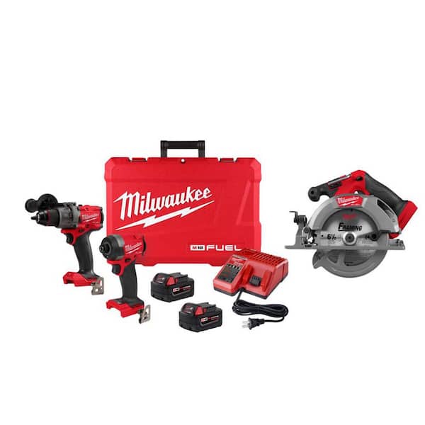 M18 FUEL 18V Lith-Ion Brushless Cordless Hammer Drill & Impact Driver Combo Kit w/ 2 Batteries & 6-1/2 in. Circ Saw