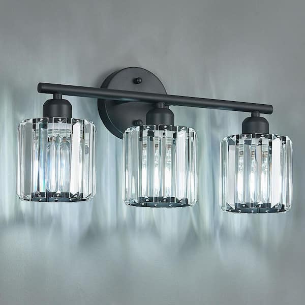 Home Lighting 18.89 in. 3-Light SandBlack Vertical Bathroom Crystal Vanity Light Over Mirror for Dressing Table Sink