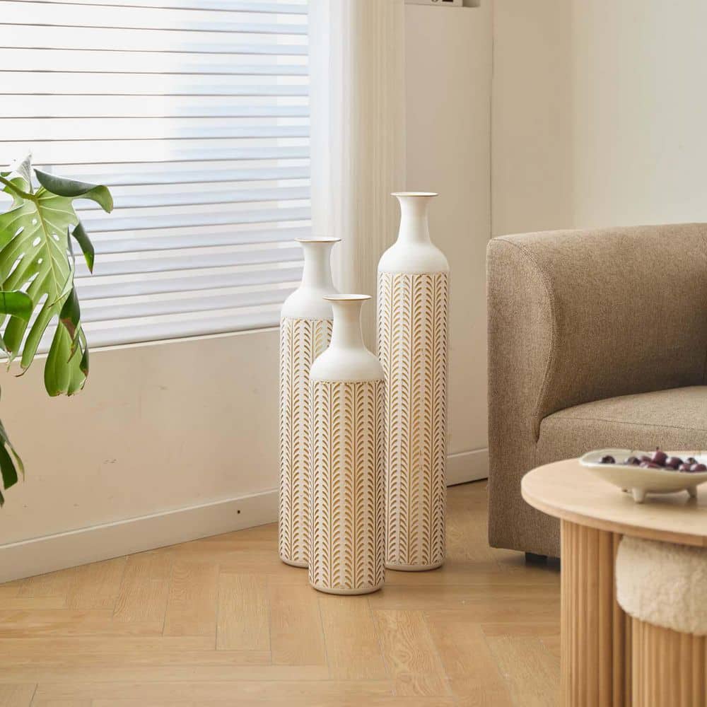 31.5 in. Gold+White Metal Decorative Bottle,Floor Metal Vase Modern Style D