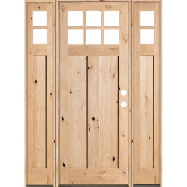 70 in. x 96 in. Knotty Alder Left-Hand/Inswing 6 Lite Beveled Clear Glass Unfinished Wood Prehung Front Door with DSL