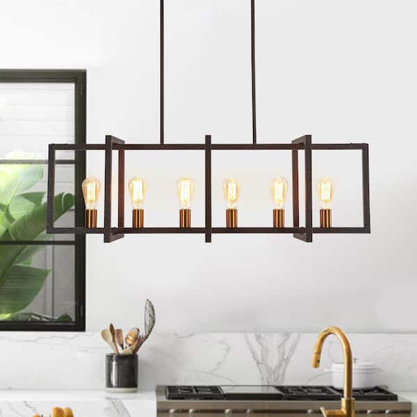 6-Light 43.3 in. Vintage Farmhouse Rectangular Rusty Iron-framed