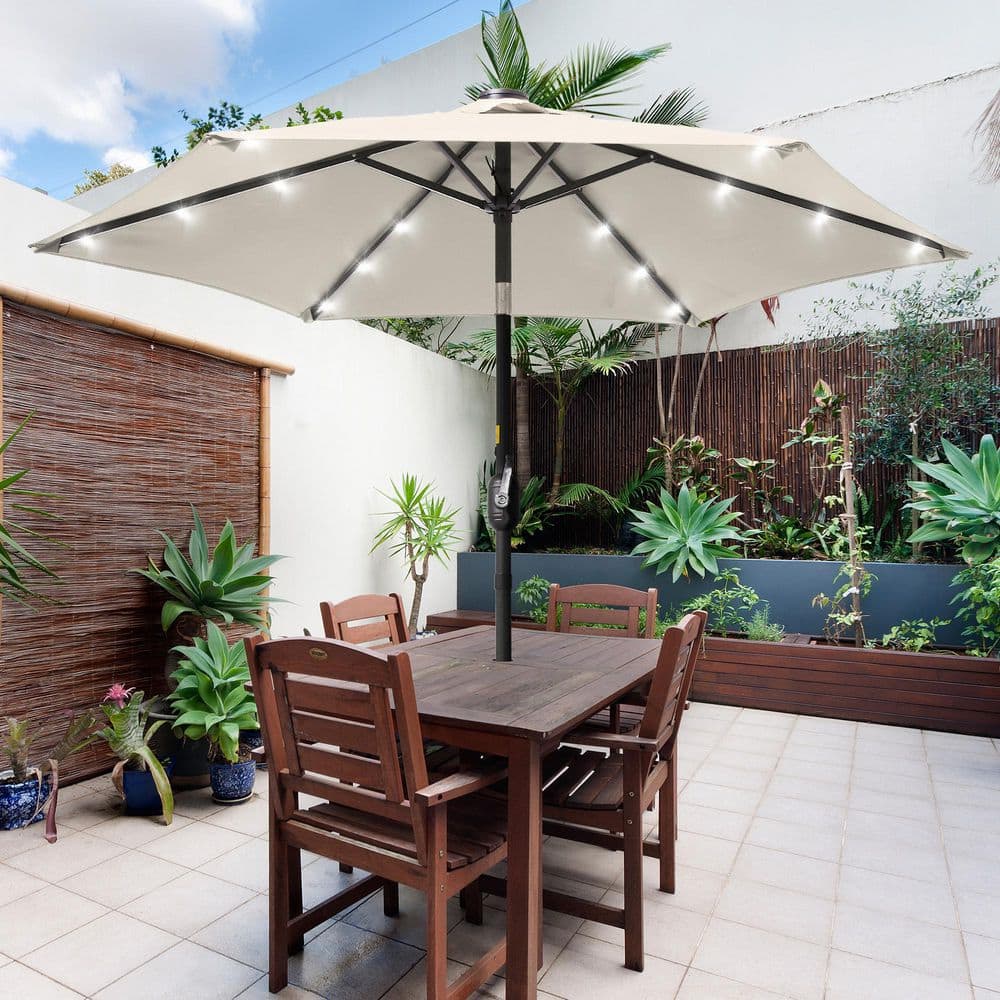 7.5 ft. Solar LED Patio Umbrellas With Solar Lights and Tilt Button Market Umbrellas, Beige price history on PriceWatchPro