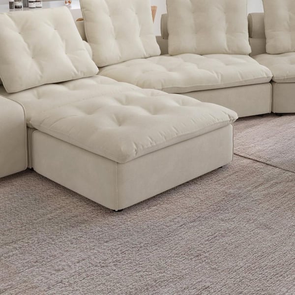 Miami 39 in. Modular Beige Frosted Velvet Ottoman for Living Room and Bed Room