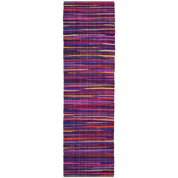 SAFAVIEH Rag Rug Purple/Multi 2 ft. x 8 ft. Striped Runner Rug