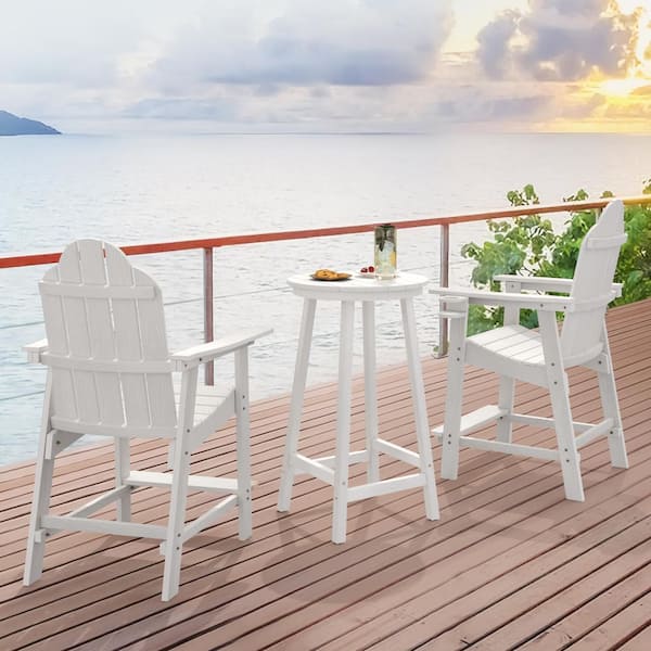 LUE BONA Sean White 3-Piece Plastic Outdoor Patio Adirondack Chair and Table Set