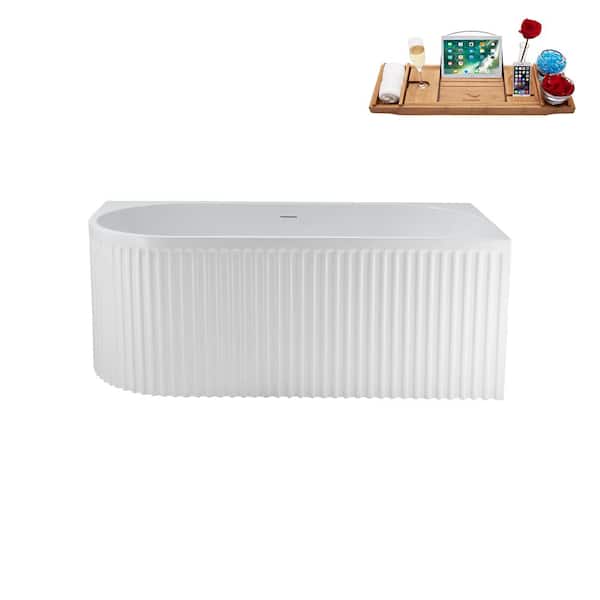 Streamline 59 in. Acrylic Flatbottom Non-Whirlpool Bathtub in Glossy White with Polished Gold Drain and Tray
