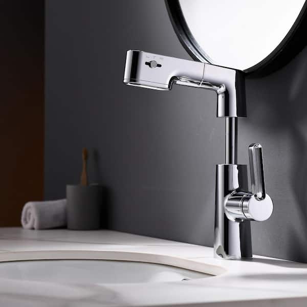 4 in. Centerset Single Level Handle Mid Arc Bathroom Faucet with Digital Display in Chrome