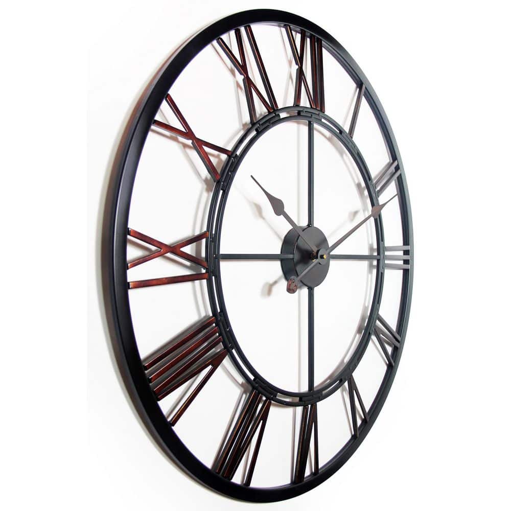Oversized Bronze Metal Industrial Wall Clock with Cut Out Design