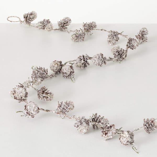 SULLIVANS 60 in. Iced Pinecone Unlit Artificial Christmas Garland, White Christmas Garland