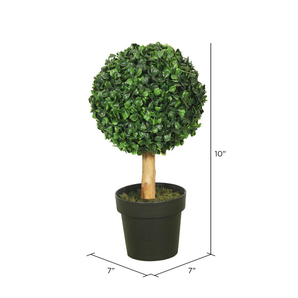 Tiny Green Plastic Boxwood Topiary in Black Pot