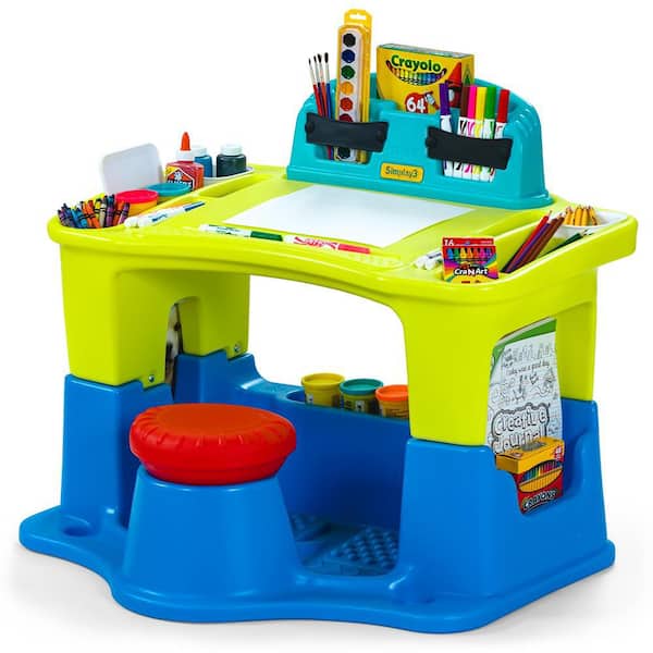 Simplay3 Creative Kids 1-Piece Plastic Top Multi-Colored Art Desk