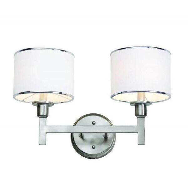 Bel Air Lighting Cabernet Collection 2-Light Brushed Nickel Bath Bar Light with White Linen Shade