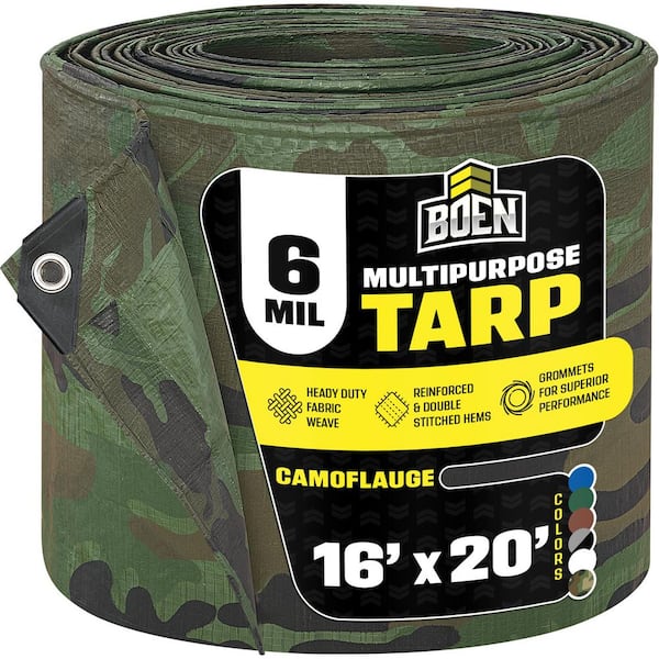 16 ft. x 20 ft. Multi-Purpose Camouflage Poly Tarp Cover 6 Mil Thick Weave Material, Waterproof