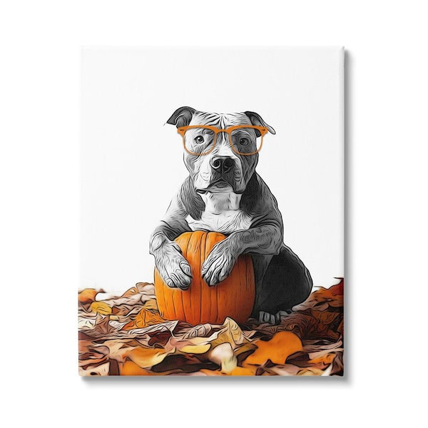 Stupell Industries Pit Bull Autumn Leaves byAnnalisa Latella 1 Piece Unframed Graphic Print Animal Poster Art Print 20 in. x 16 in.