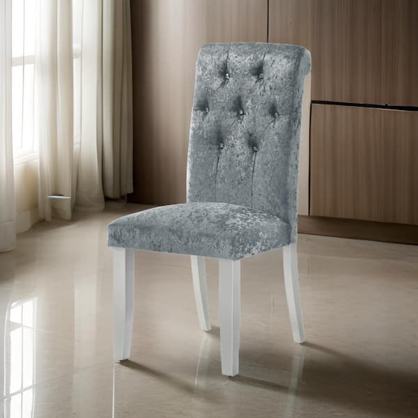 Benjara Gray and White Fabric Side Chair with Smooth and Soft Feel (Set of 2)