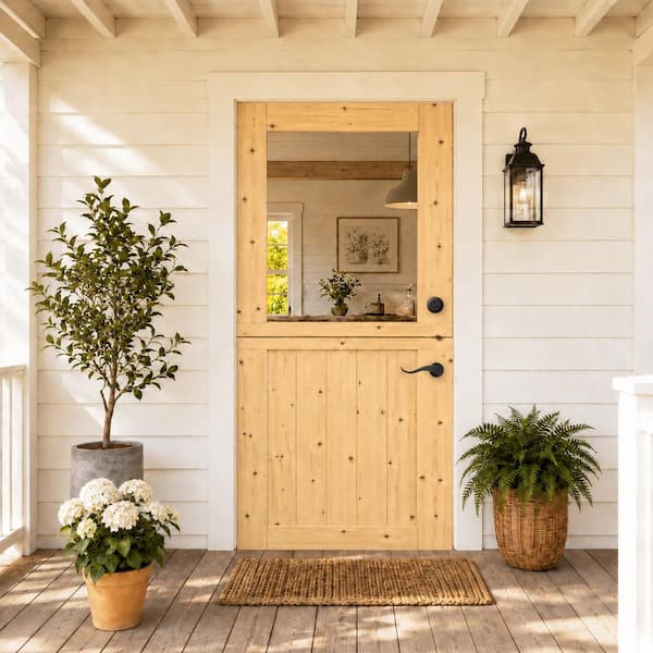 36 in. x 80 in. Universal 1-Lite Clear Glass Unfinished Exterior Door with Lock Knotty Solid Wood Front Door Slab-Dutch