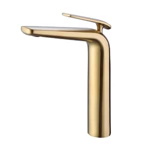 Single Handle Bathroom Vessel Sink Faucet Single Hole Modern Brass High Tall Taps in Brushed Gold