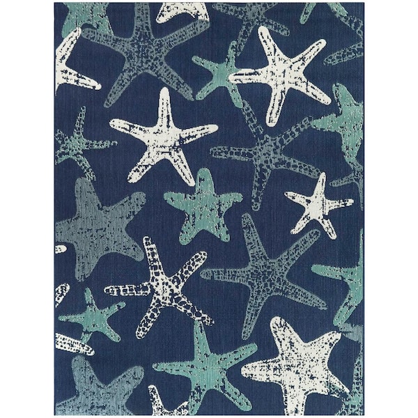 Hampton Bay Blue 5 ft. x 7 ft. Starfish Indoor/Outdoor Area Rug