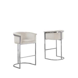 Jessica 29 in. Cream Low Back Silver Metal Frame Bar Stool Chair with Velvet Fabric (Set of 1)