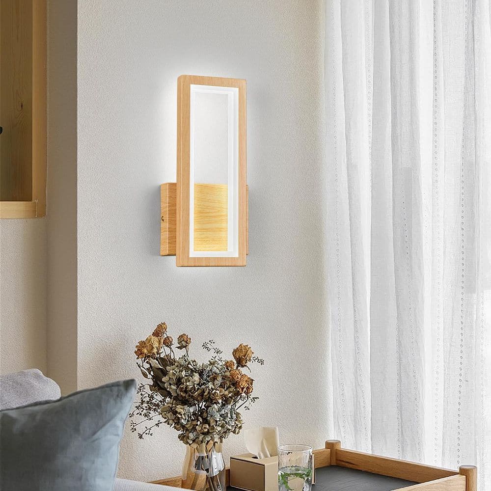 Home Lighting 5.9 in. 1-Light Wood Color Modern Regular LED 6000K Wall Sconce Rectangle for Living Room, 1Pack price history on PriceWatchPro