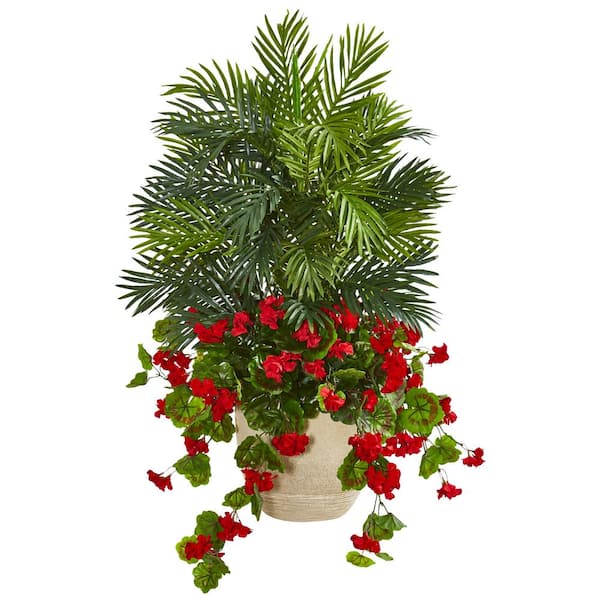 Nearly Natural 3.5 ft. Indoor Geranium and Areca Palm Artificial Plant