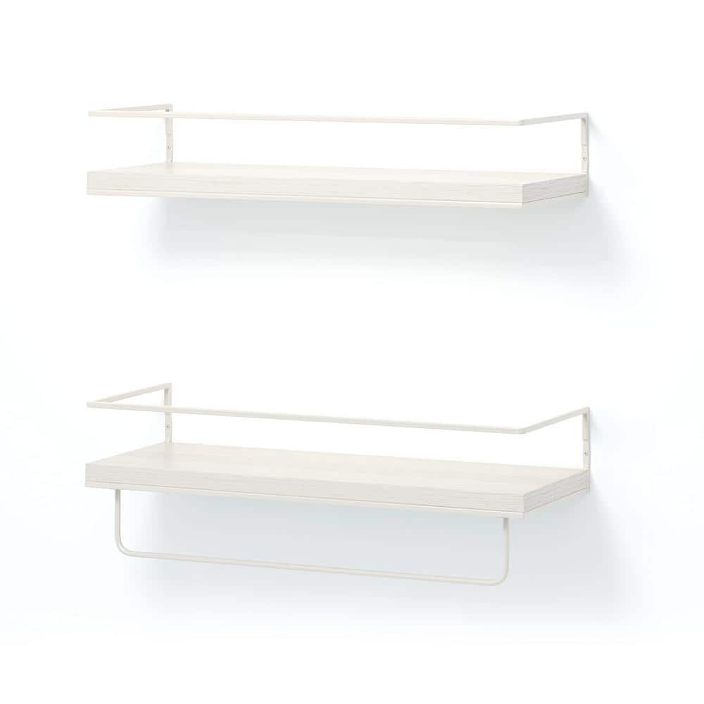 16 in. x 6 in. x 4 in. Rustic White Floating Shelf (Set of 2)