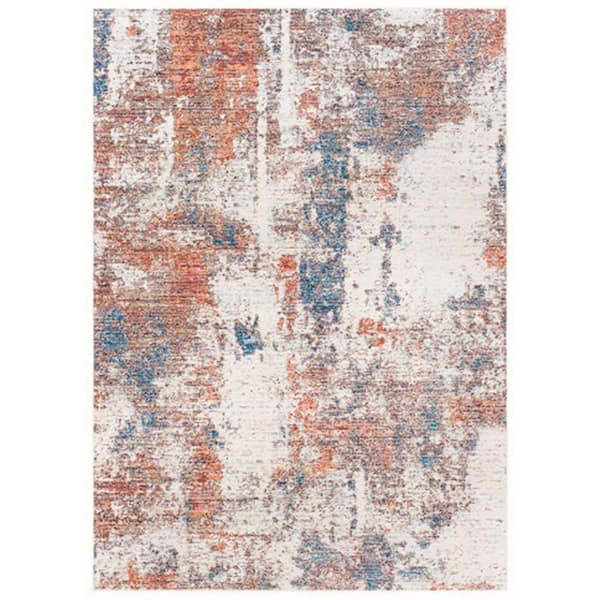 Benjara Modern Orange and Beige 8 ft. x 10 ft. Abstract Area Rug