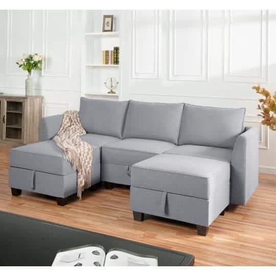 Belffin Oversized U Shaped Sectional Couch For Living Room. Modular Sofa Set With Storage Ottoman, 10 Seater Sofa With Cup Holder. Dark Gray Couch