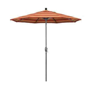 7.5 ft. Grey Aluminum Market Push Button Tilt Crank Lift Patio Umbrella in Astoria Sunset Sunbrella