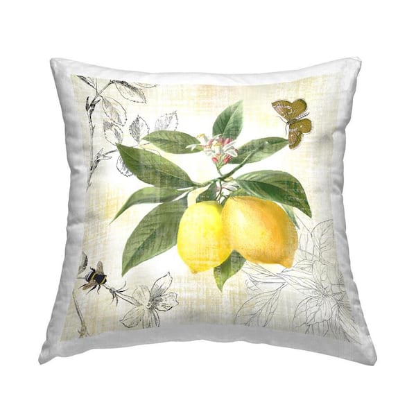 Stupell Industries Vintage Lemons and Insects Yellow Floral Polyester 18 in. x 18 in. Throw Pillow