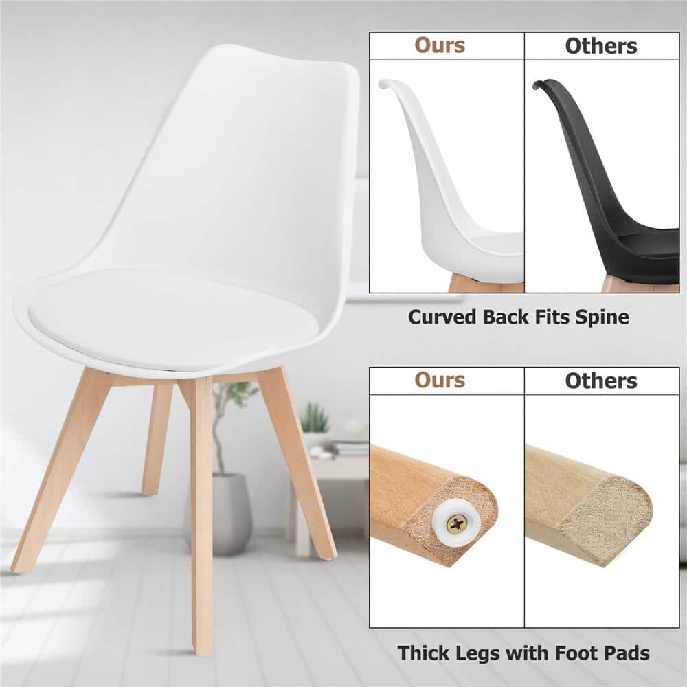 White High Back Upholstered Leather Side Chair Set with Wood Legs