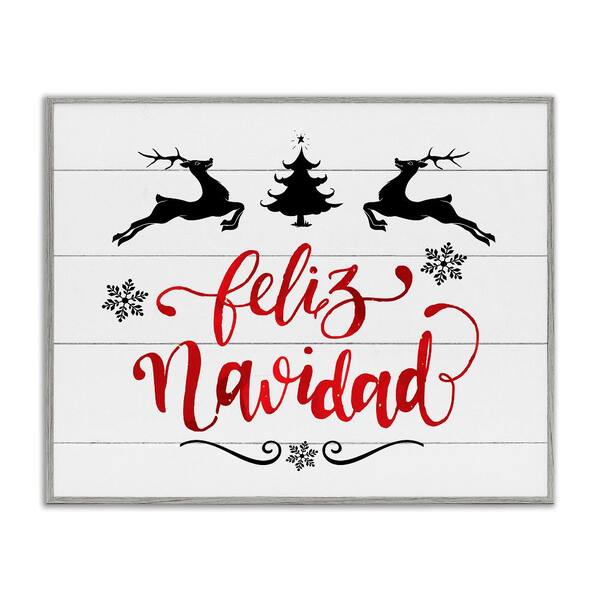 Stupell Industries Feliz Navidad Holiday Reindeer by Lettered and Lined Gray Framed Abstract Giclee Art Print 16 in. x 20 in.