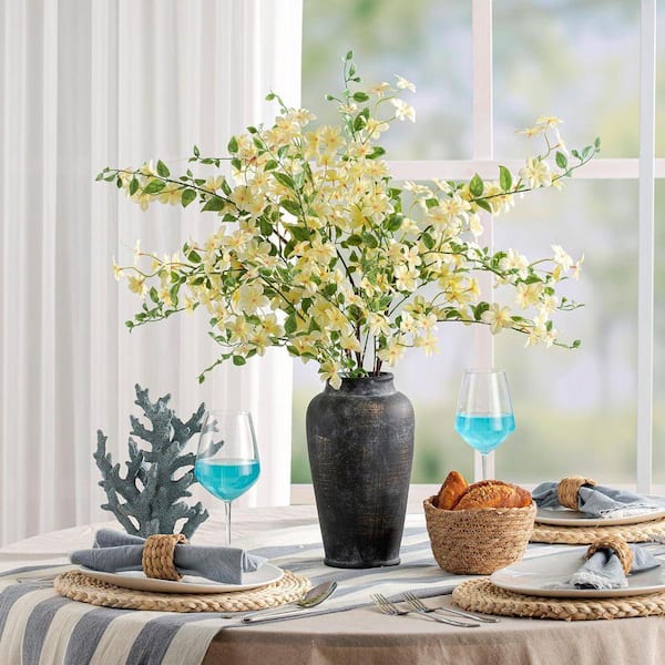 11 in. Black Bottle Ceramic Flower Vase Rustic Farmhouse