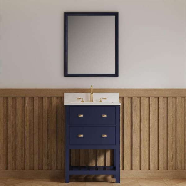 Abruzzo 24.4 in. W x 19 in. D x 36.6 in. H Freestanding Bath Vanity in Navy Blue with White Engineered Stone Top