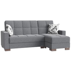Basics Collection Gray Convertible L-Shaped Sofa Bed Sectional With Reversible Chaise 3-Seater With Storage