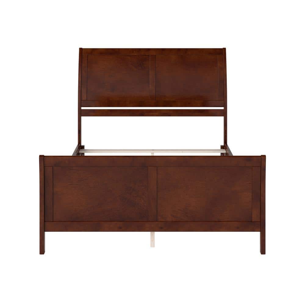 Portland Walnut Queen Wood Sleigh Bed Frame with Footboard