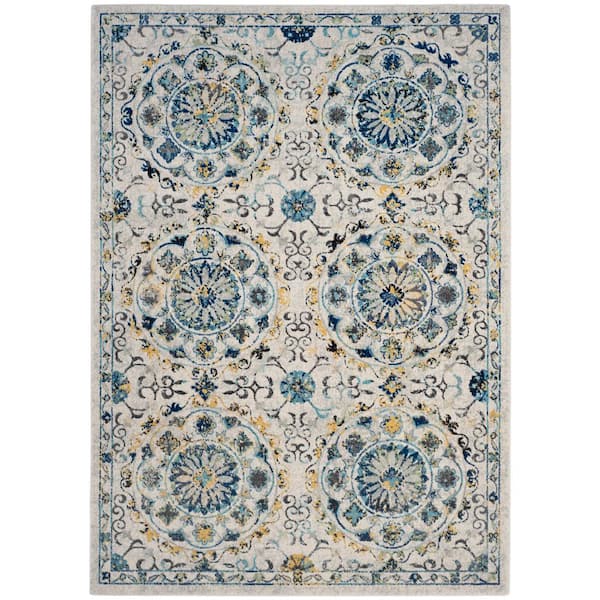 SAFAVIEH Evoke Ivory/Blue 7 ft. x 9 ft. Floral Border Circles Area Rug