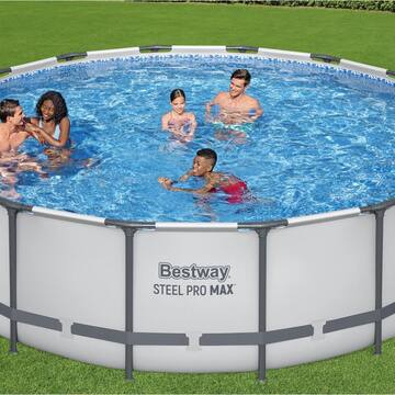 Bestway Pro MAX 16 ft. x 16 ft. Round 48 in. Metal Frame Above Ground Swimming Pool with Pump & Cover 5613AE-BW