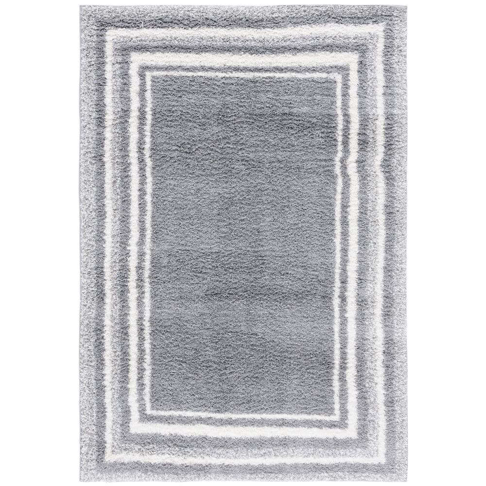 Border and Stripe Shag 5 ft. x 8 ft. Gray/Ivory Concentric Border Area Rug price history on PriceWatchPro