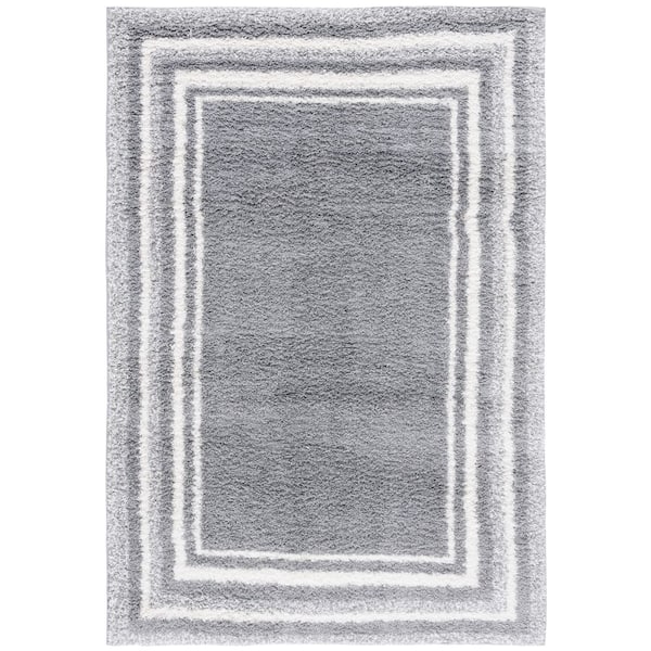 SAFAVIEH Border and Stripe Shag 5 ft. x 8 ft. Gray/Ivory Concentric Border Area Rug