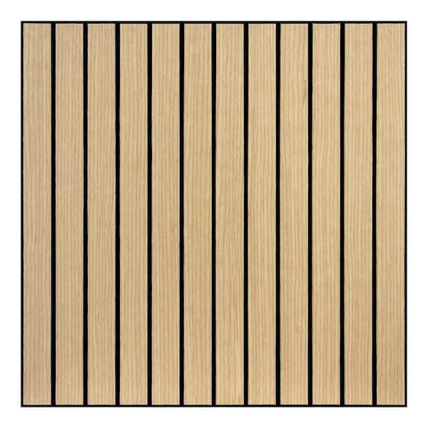 0.4 in. x 11.8 in. x 11.8 in. Natural Oak PET Peel and Stick Acoustic Slat Panels Decorative Wall Paneling (1-Pack)