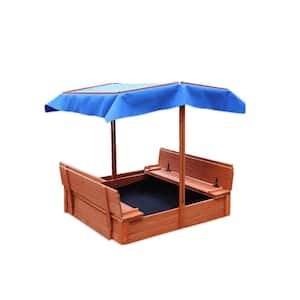 3.6 ft. W x 3.6 ft. L Brown Solid Wood Square Sandbox with 2-Bench Seats