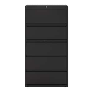 5-Drawer Black Metal 36 in. W Lateral File Cabinet for Home and Office, Holds Letter, Legal and A4 Hanging Folders