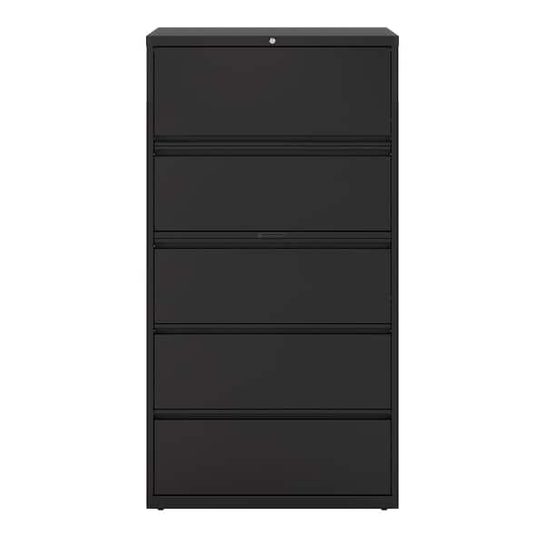 Hirsh 36 in. W 5-Drawer Black Metal Lateral File Cabinet for Home and Office, Holds Letter, Legal and A4 Hanging Folders