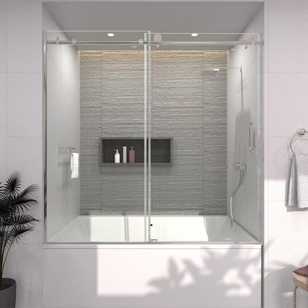 TaiMei 60 in. W. x 60 in. H Sliding Semi Frameless Tub Door in Chrome Finish with Clear Glass