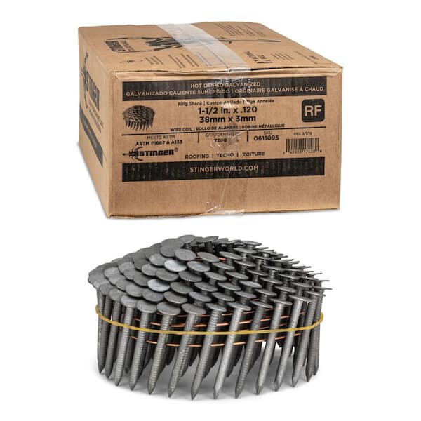 1-1/2 in. x .120 15-Degree Ring Shank Wire Coil Roofing Nails (7200 - Per Box)