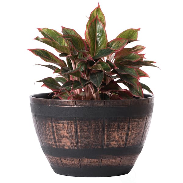  Medium Brown Plastic Outdoor Rustic Half Barrel Flower Garden Planter Bowl