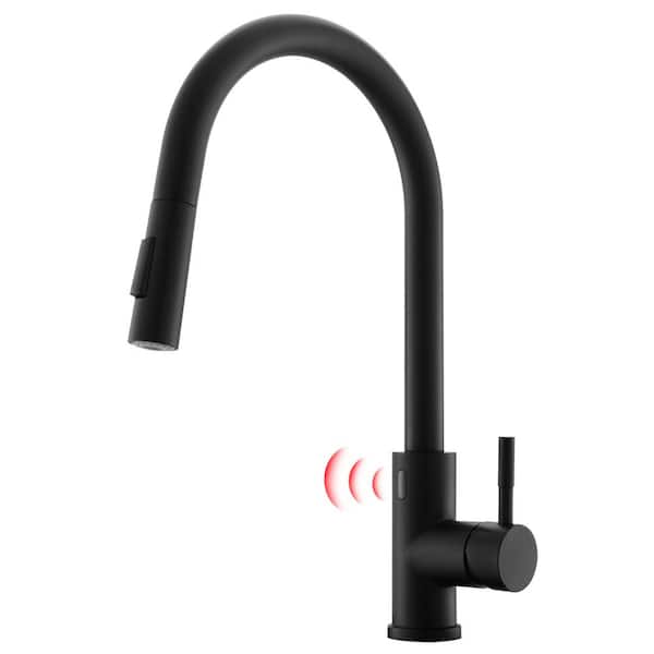 Tahanbath Touchless Single-Handle Kitchen Pull Down Sprayer Kitchen Faucet, Motion Kitchen Sink Faucet in Black