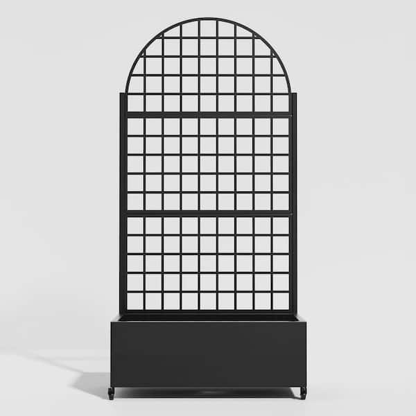 Arch Metal Planter Box with Trellis with Wheels Black