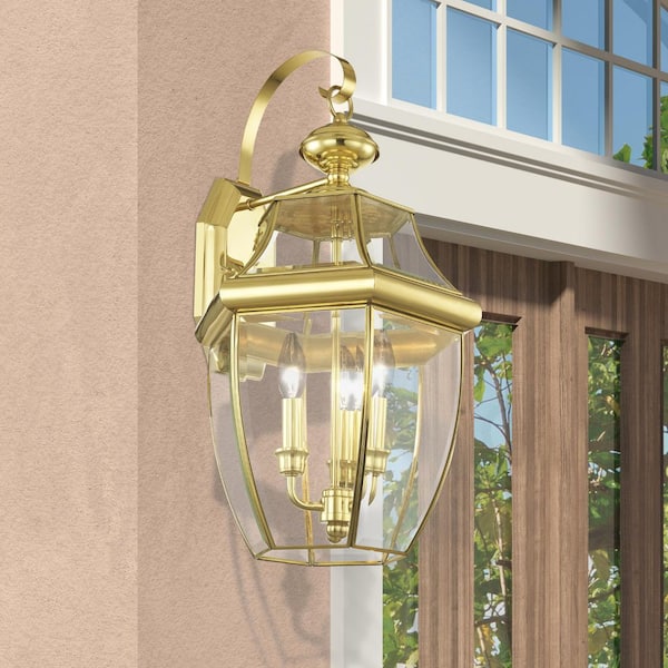 Livex Lighting Monterey 3 Light Polished Brass Outdoor Wall Sconce